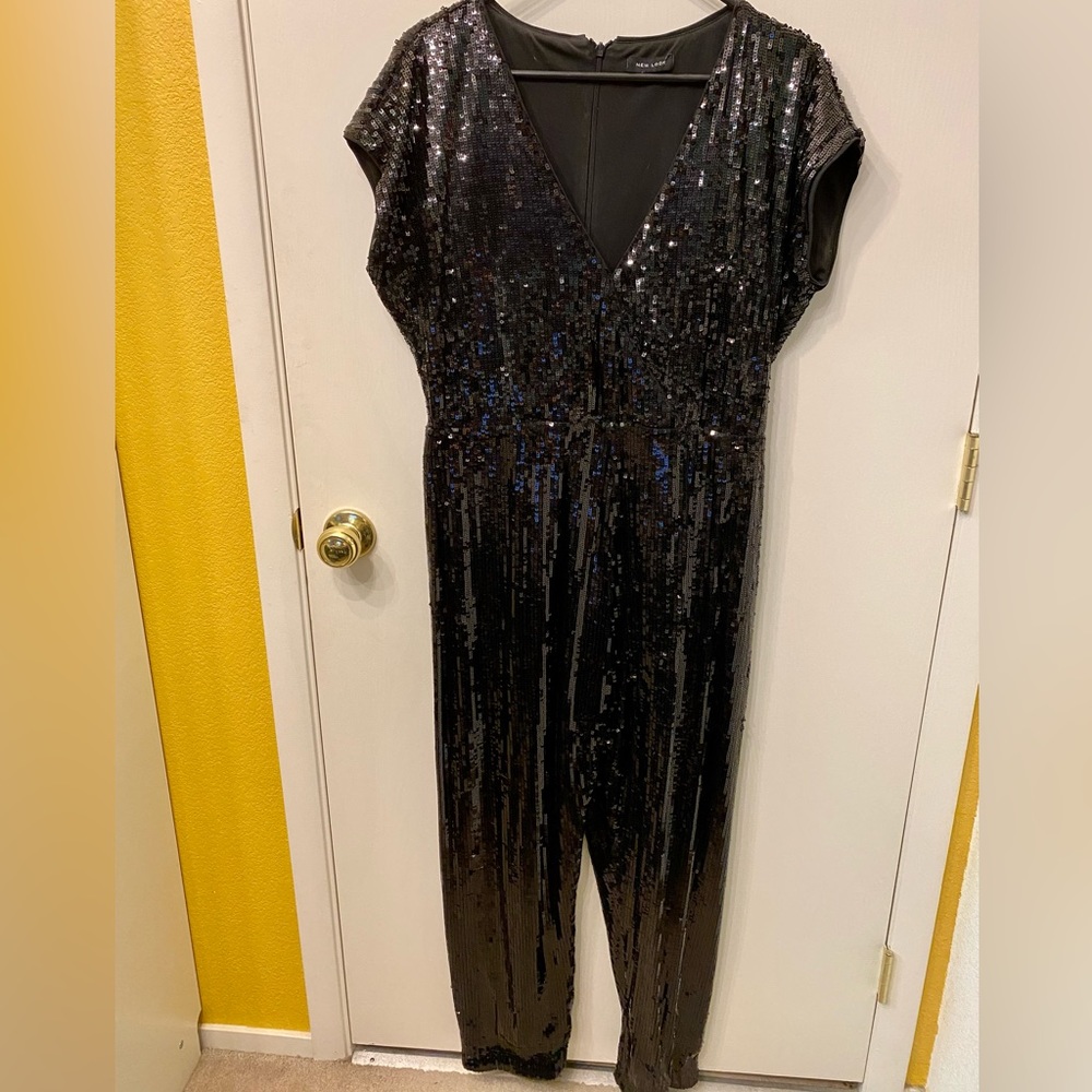 ASOS New Look Black Sequin Plunge Jumpsuit